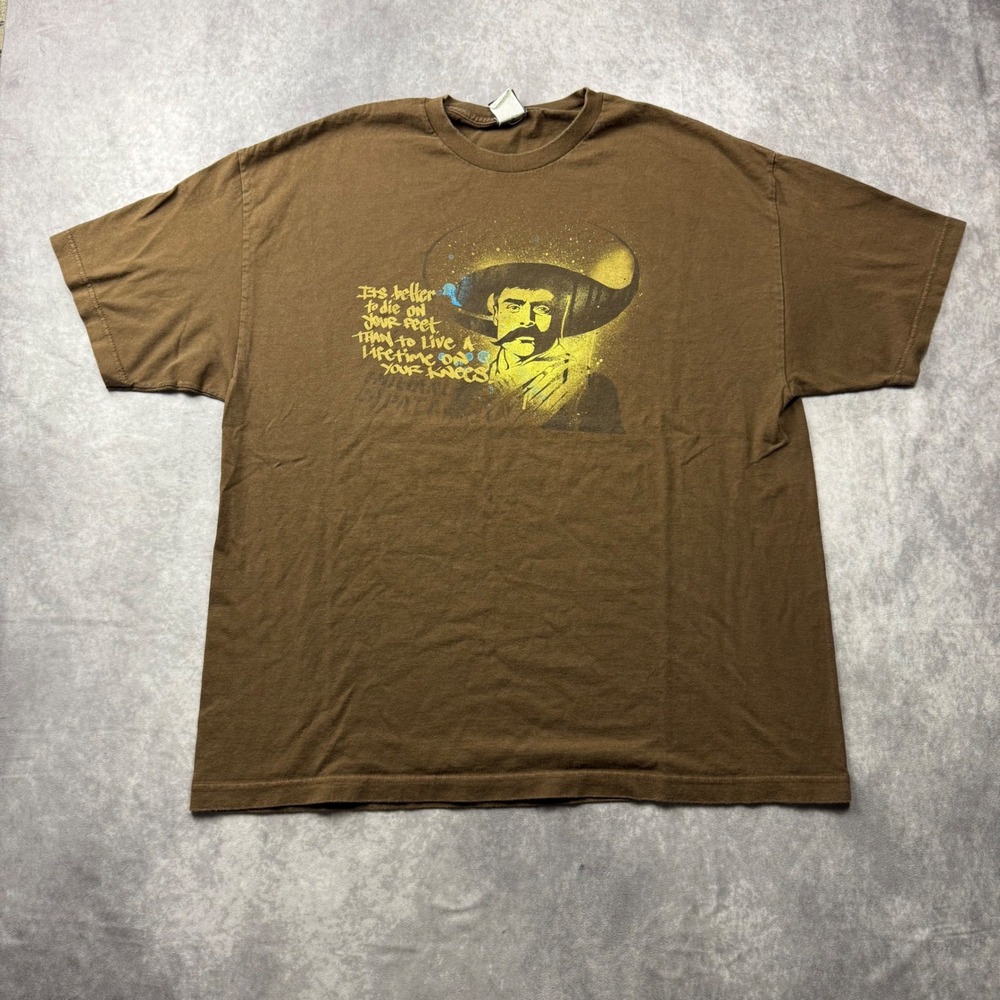 Anchor Blue Emiliano Zapata Quote Graphic T-Shirt Brown Mens 2XL